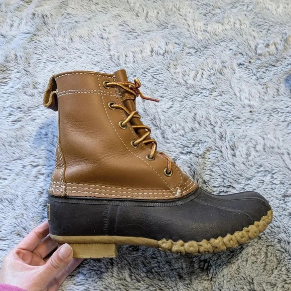 LL Bean Duck Boots 8" Brown Size 6 B M Unlined Winter Waterproof Water Snow - Picture 5 of 12
